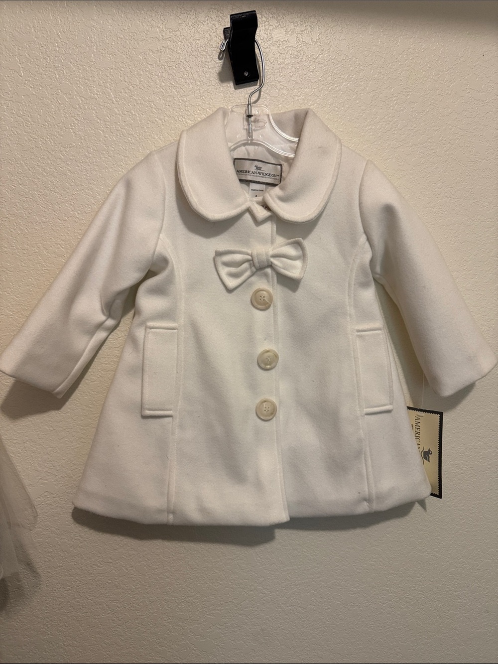 American Widgeon white Bow-Accent Pea Coat for Girls